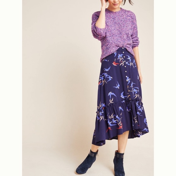 Anthropologie Hi-Lo Merida Flounced Midi Skirt - Picture 1 of 4
